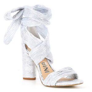 NEW Gianni Bini Astraahh Glitter Metallic Ankle Wrap Dress Sandals in Silver